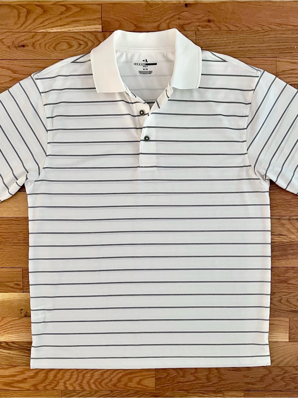 Men's Grand Slam Golf Polo Ivory with Thin Black Stripes (M) Like New